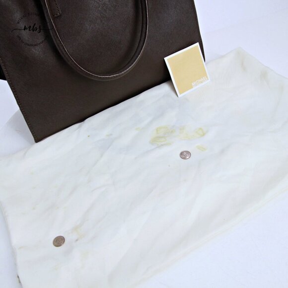 Michael Kors Hamilton Saffiano Chain Leather Brown Gold Shoulder Tote Bag Duster - Picture 14 of 16